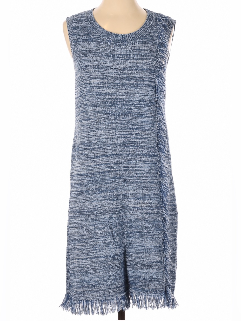 Holding Horses Blue Fringe Knit Sleeveless Sweater Dress Boho Coastal Chic S